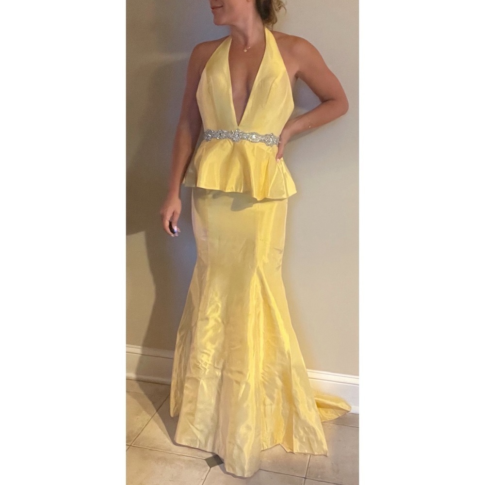 Jovani Halter Yellow Gown with Sequin